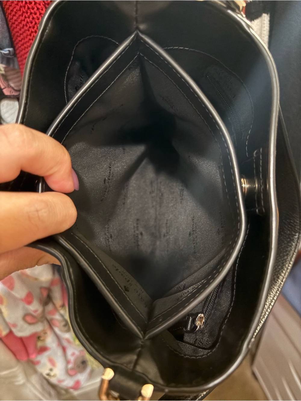 Kate Spade | Lena Bucket Handbag | Black Leather w/Suede - Picture 12 of 17